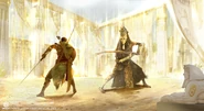 ACO Bayek and Akhenaten Fight - Visual Exploration.jpg (620 KB) 巴耶克与阿肯那顿对战的概念艺术图,由萨宾·博伊基诺夫绘制