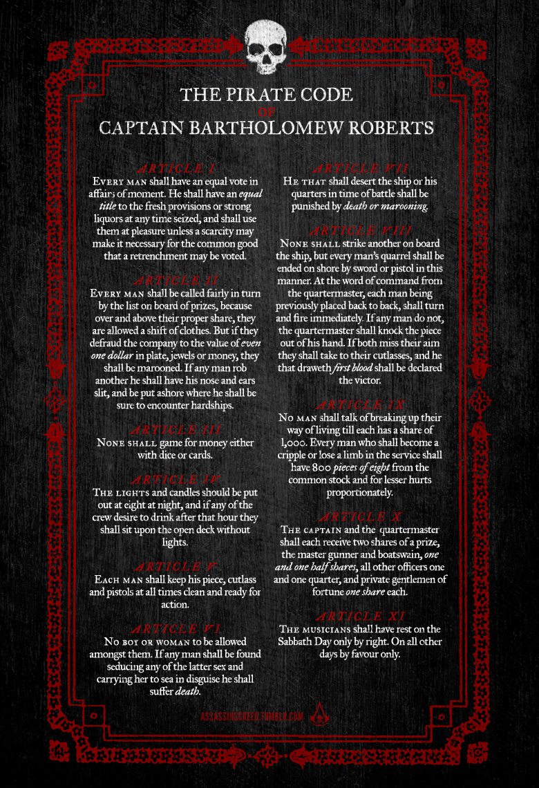 Pirate code of Bartholomew Roberts, Assassin's Creed Wiki