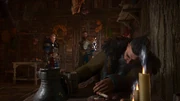Eivor and Sigurd finding a drunk and depressed Styrbjorn