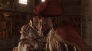 Leonardo silenciando a Ezio.