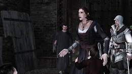 Niccolò, Ezio és Caterina miután beléptek a citadellába.