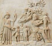 A relief depicting Prometheus' creation of mankind