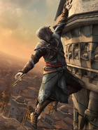 Ezio grimpe à l'aide du crochet