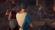 Kassandra and Herotodos observing Hermippos and Protagoras