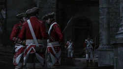 A group of Loyalists meeting in the ruins of Trinity Church