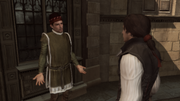 Ezio speaking with Medici housekeeper.