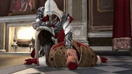 Ezio chiude gli occhi di Rodrigo per porgergli l'ultimo saluto.