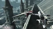 Altaïr poussant un garde du toit