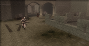 Altaïr running across the castle's ramparts