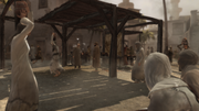 Altaïr observing the two civilians