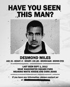 Missing person poster of Desmond Miles