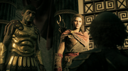 Kassandra and Elpenor interrogating the Monger's follower