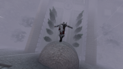 Ezio leaping down into the shrine