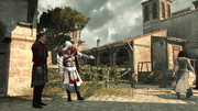 Ezio and Machiavelli by the stables