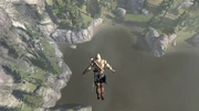 Ratonhnhaké:ton performing a Leap of Faith in the Frontier
