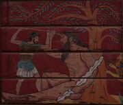 Mural of Odysseus blinding the Cyclops Polyphemos