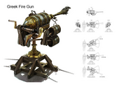 Concept art of the Greek Fire cannon.