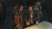 Kanen'tó:kon discussing plans with Samuel Adams and Ratonhnhaké:ton