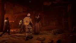 The Vikings entering the abandoned keep