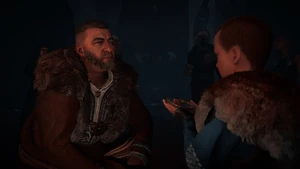 Eivor zeigt Varin den Armreif.