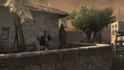 Ezio interrogating the architect in Valnerina