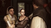 Annetta informando a Ezio acerca del encarcelamiento de su padre y sus hermanos.