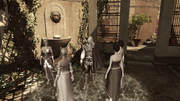 Ezio blending with a group of courtesans