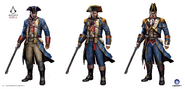 Concept art degli abiti del comandante, del capitano e dell'ammiraglio.