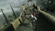 Ezio fleeing from pursuing guards.