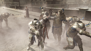 Ezio assassinating a pair of Brutes