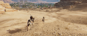 Bayek and Merkes heading off to the vault location