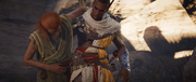 Bayek helping Sutekh out of the tomb