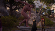 A priestess, who was ogling at a naked statue, stigmatizes Kallipateira moments later.