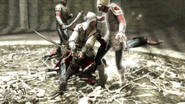 Ezio combatte contro le guardie dei Pazzi.