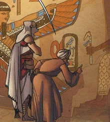 Numa examining wall paintings of the Scepter