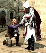 Ezio Recrutando um Homem para a Ordem dos Assassinos.