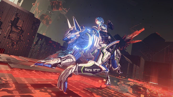 The female protagonist riding her Beast Legion in the Astral Plane.