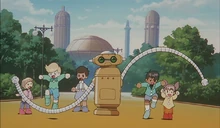 Nora is delighted to help children skip rope