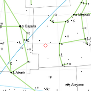 Розташування зорі Берегиня в сузір'ї Персея