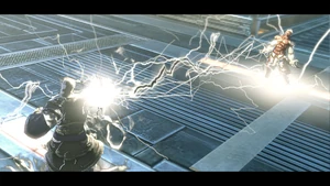 Deus blasting Asura with Lightning