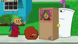 Meatwad unable to tell the real Zucotti Manicotti from the imposter