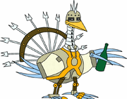 A robotic turkey with many sharp edges