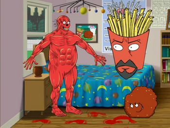 Meatwad and Frylock return from vacation to find Carl with his skin ripped off