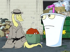 Shake and Meatwad upset to meet Randy the Astonishing