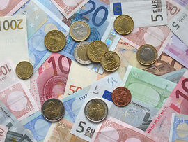 Euro coins and banknotes