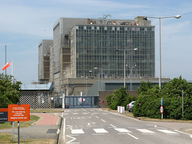 Bradwell nuclear power station, from entrance road