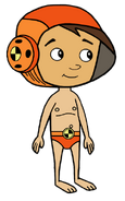 Cadet Noah orange swimsuit with helmet