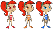 Optica, Destructa, and Roxanne with swimsuits, normal hair & flippers