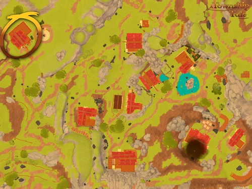 A Township Tale Town Area Aerial Map  with the Town Hall Circled