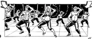 A storyboard's depiction of Britney pulling off her signature dance move in unison with her group.